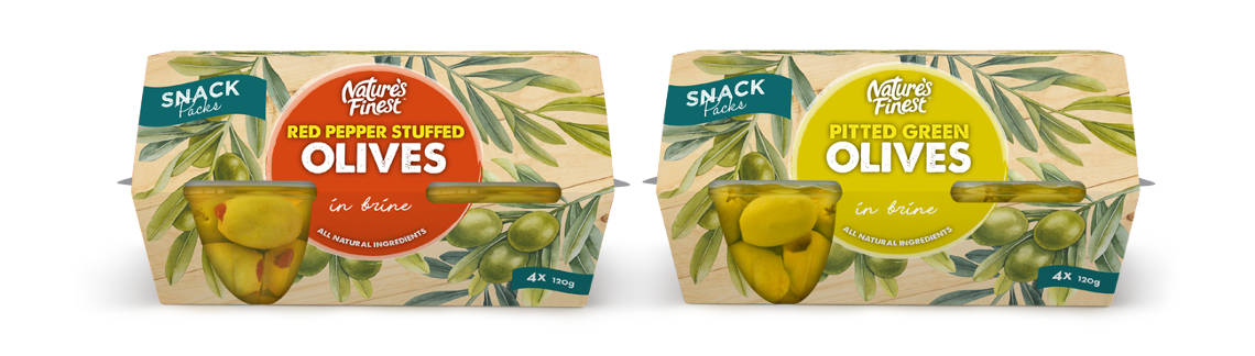Nature's Finest Olives. Red pepper stuffed olives and pitted green olives. Nature's Finest Olives. Red pepper stuffed olives and pitted green olives.